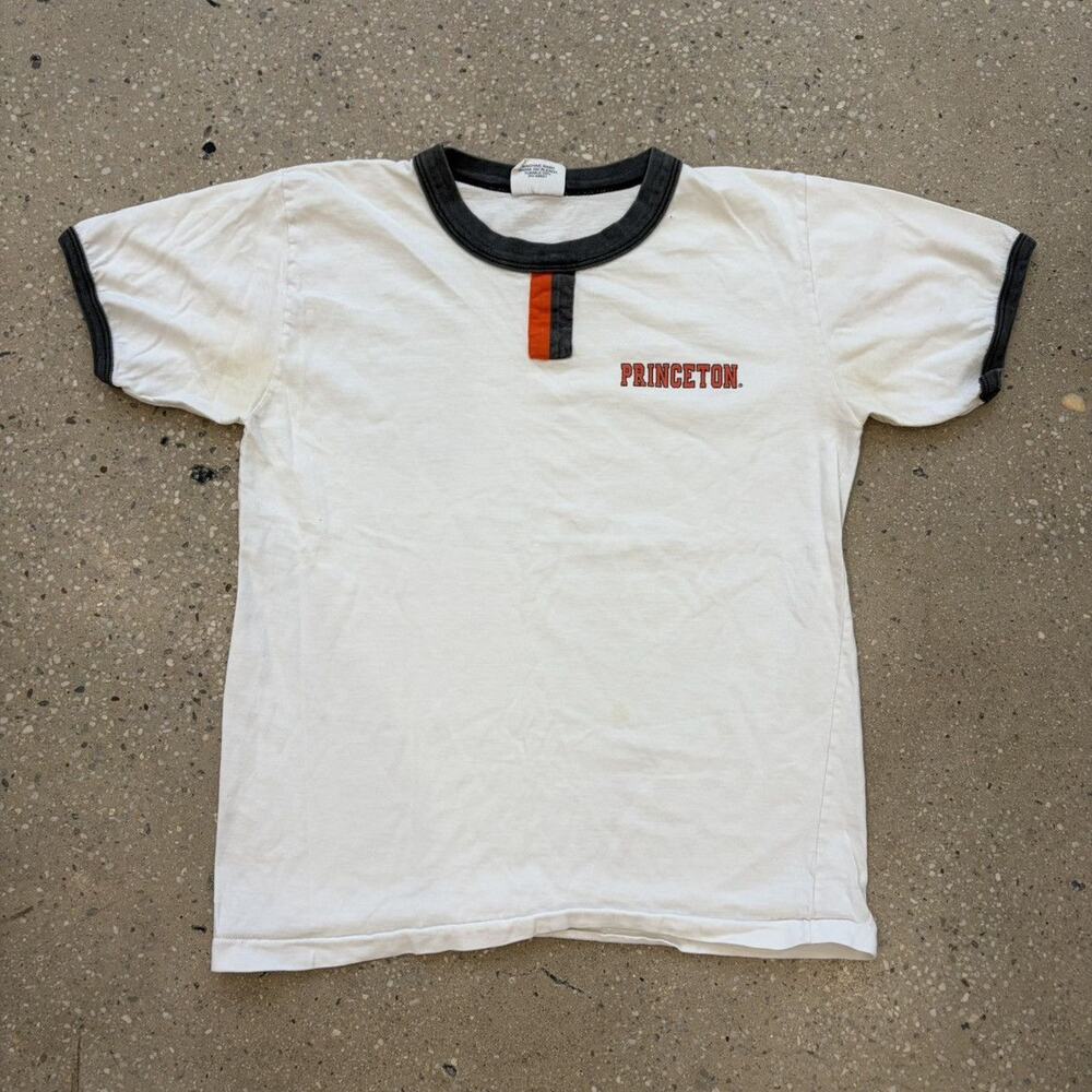 Vintage 80s Princeton White Cotton Ringer Baby Tee